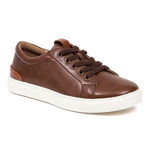 Old Navy Faux-Leather Gender-Neutral Lace-Up Sneakers for Kids in brown.