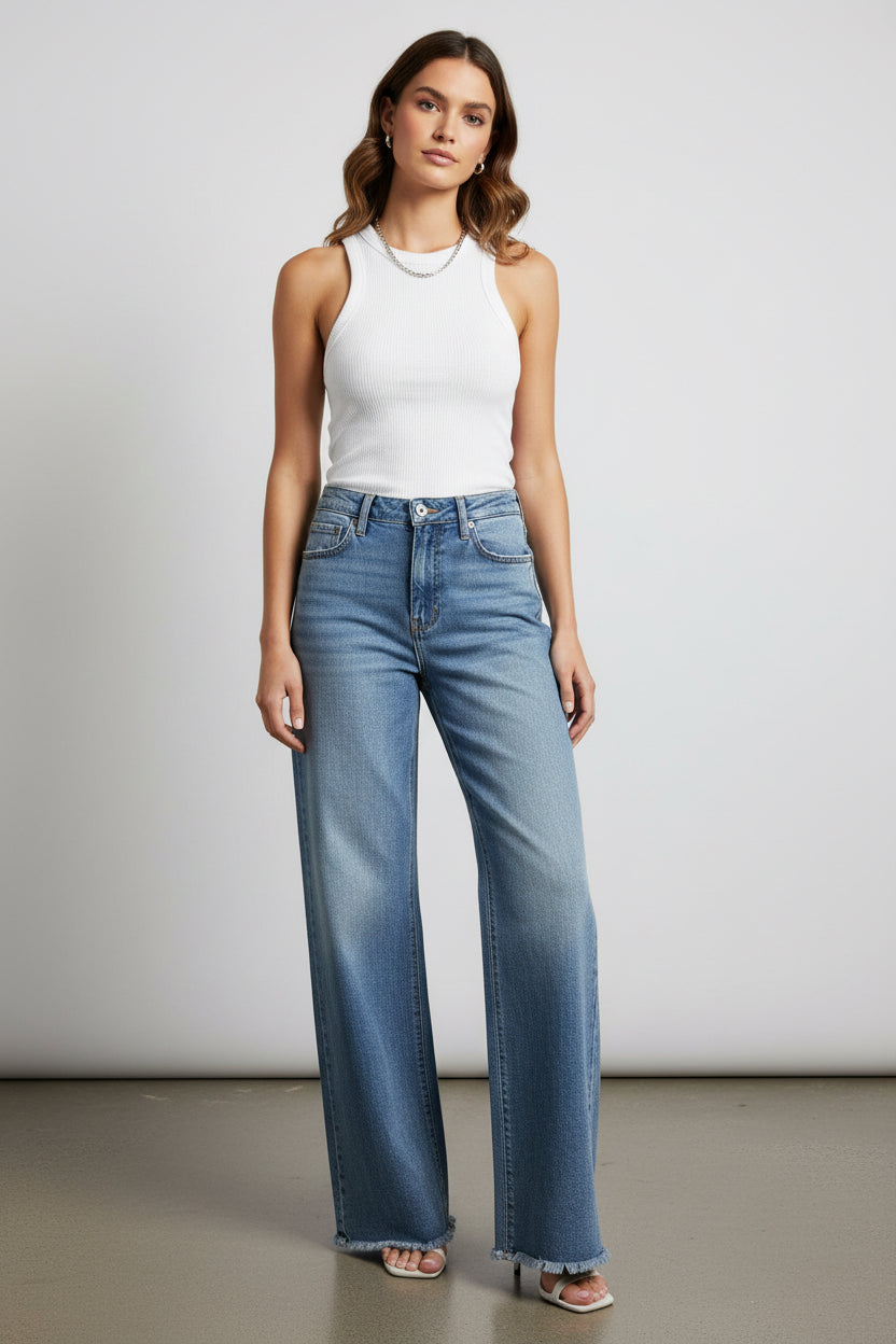 BCBGENERATION HIGH RISE WIDE LEG JEANS DE MUJER